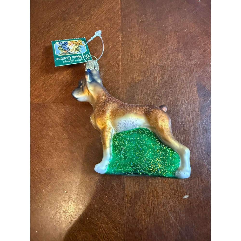 Old World Christmas Boxer Dog Glass Ornament Merck Family Fawn Glitter 12117